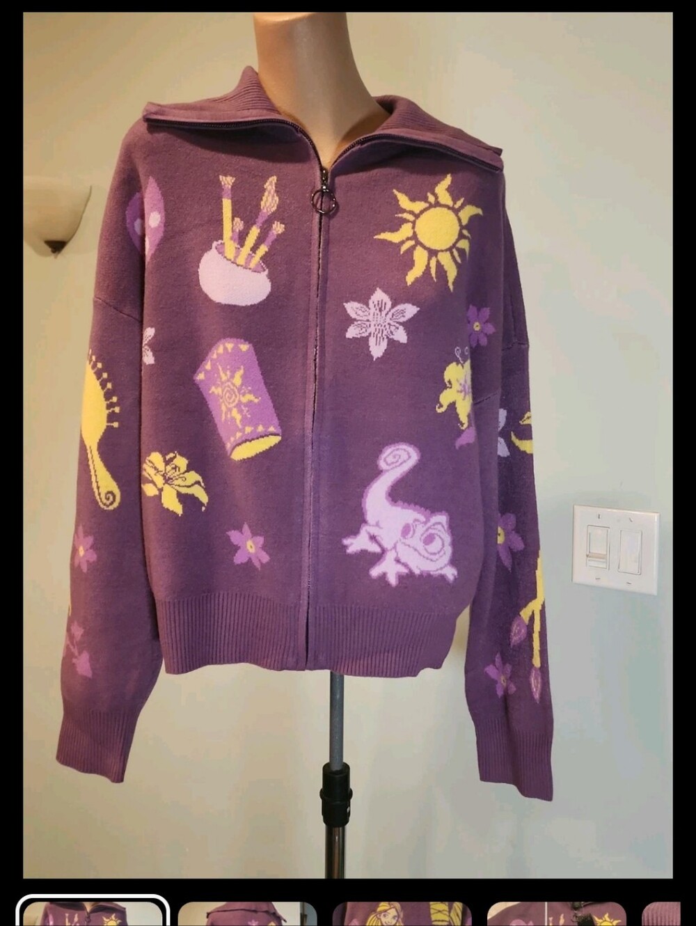 Her Universe Box Lunch Rapunzel Tangled Purple Zip-Front Cowl Neck Sweater NWT